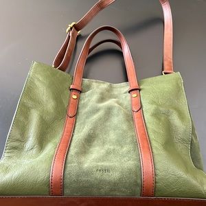 Green leather and suede fossil bag